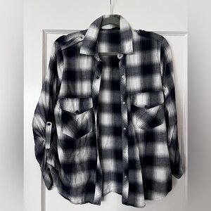 Zara Blue and White Plaid Button Down Shirt